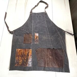 Heavy Duty Waxed Canvas Leather Fern Pocket Apron Brown Adjustable Workwear